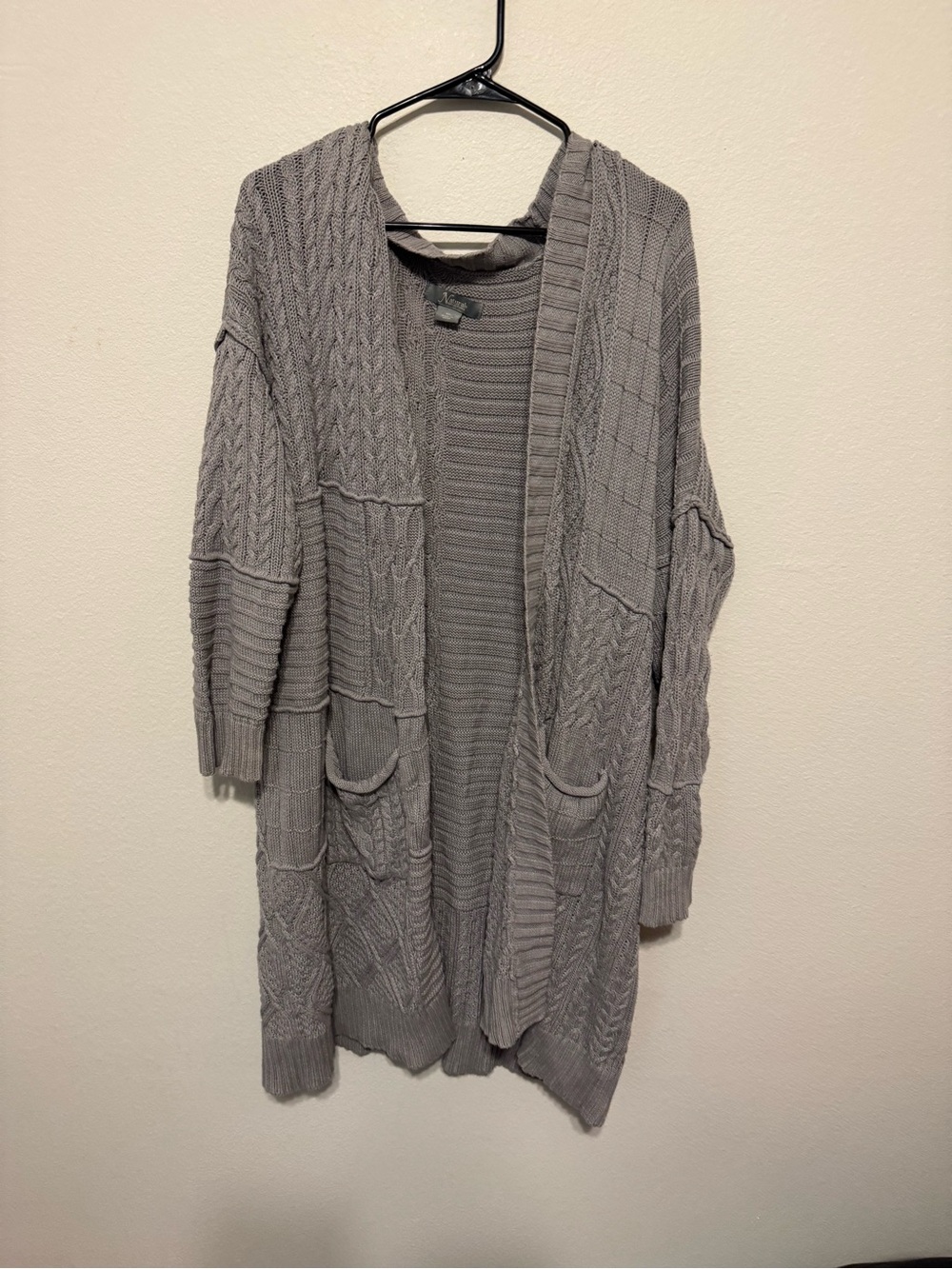 Natural Reflections Gray Open-Front Cable & Rib Knit Cardigan - Picture 3 of 8